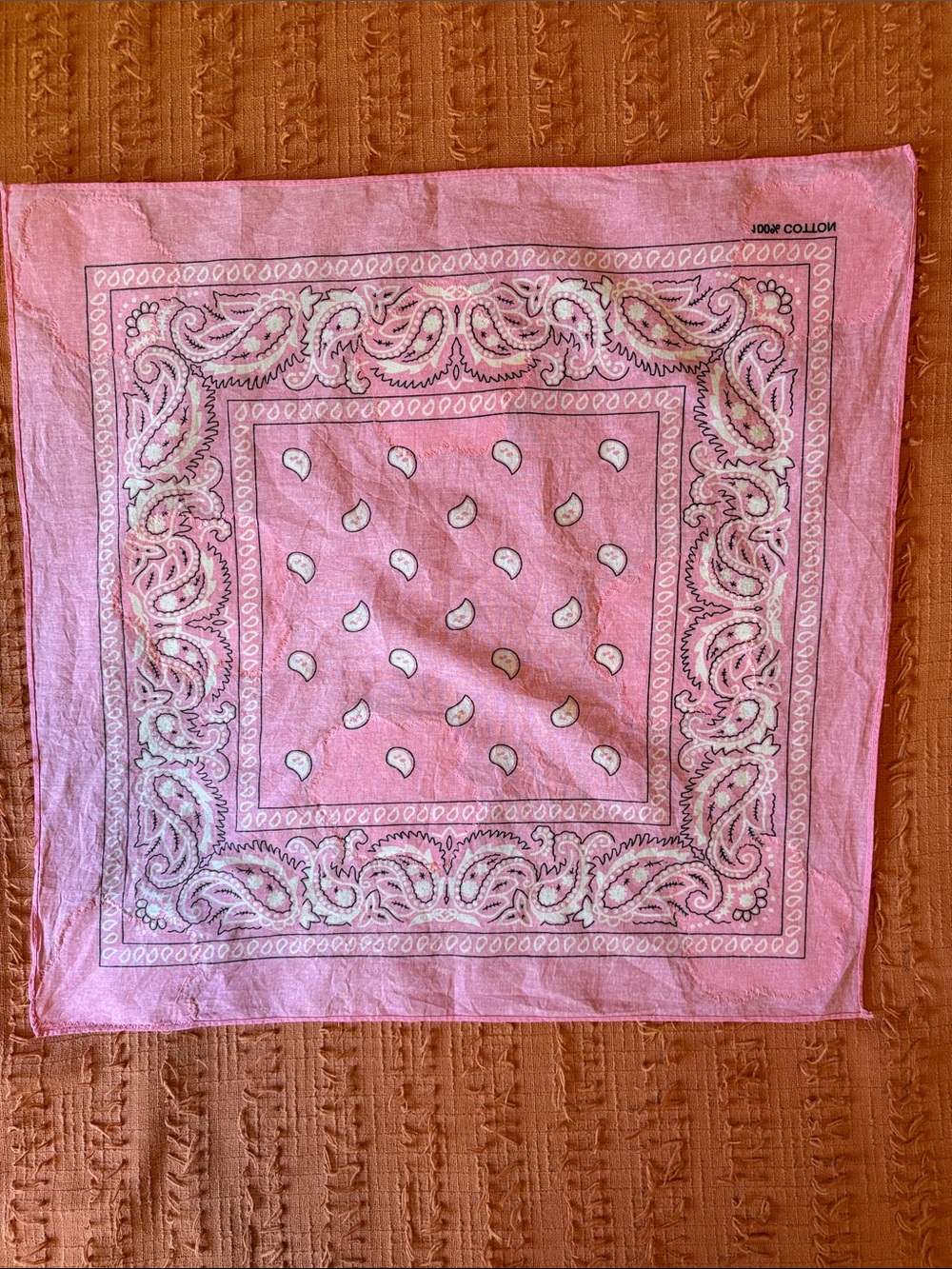 Appliqué Vintage Sheet Cotton Pink Floral Bandana Scarf - Picture 5 of 6